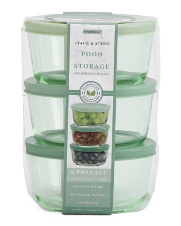 Tjmaxx 3pk 15.9oz Round Glass Food Storage Set In Green
