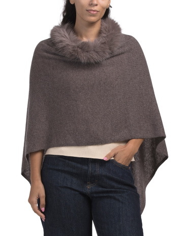 cashmere blend windchill topper with faux fur trim for women, polyester/cashmere