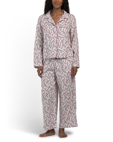 cotton flannel laurel vine pajama set for women