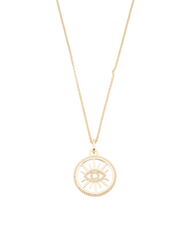 gold plated brass cubic zirconia evil eye pendant necklace for women
