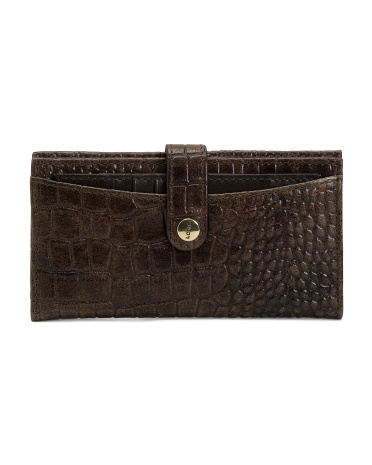 leather leather crocodile blair slim wallet with credit card insert for women, leather/gold
